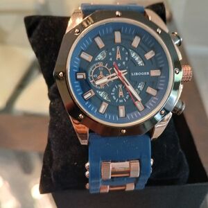 Blue and Silver Chronograph Watch